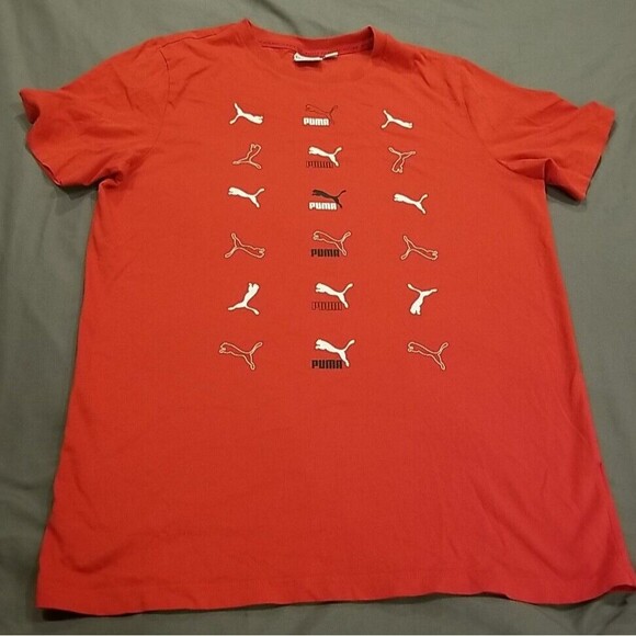 Puma Shirt Mens Small Red Graphic Black & White Logos Short Sleeve Athletic - Picture 1 of 10